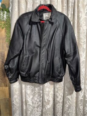 Vintage Adler Black Genuine Leather Bomber Jacket Men's Large